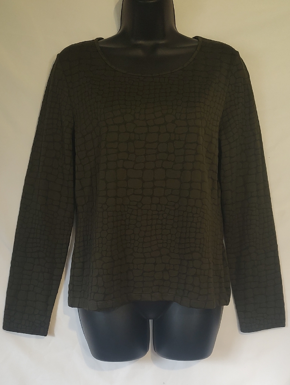 Talbots Olive Green Textured Long-Sleeve Tee